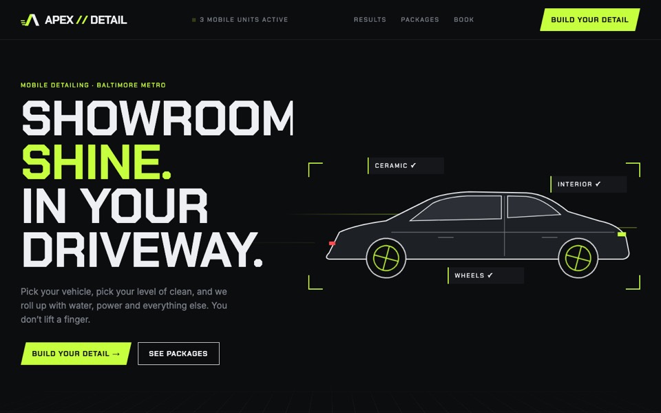 Home page of the Apex Auto Detail sample site
