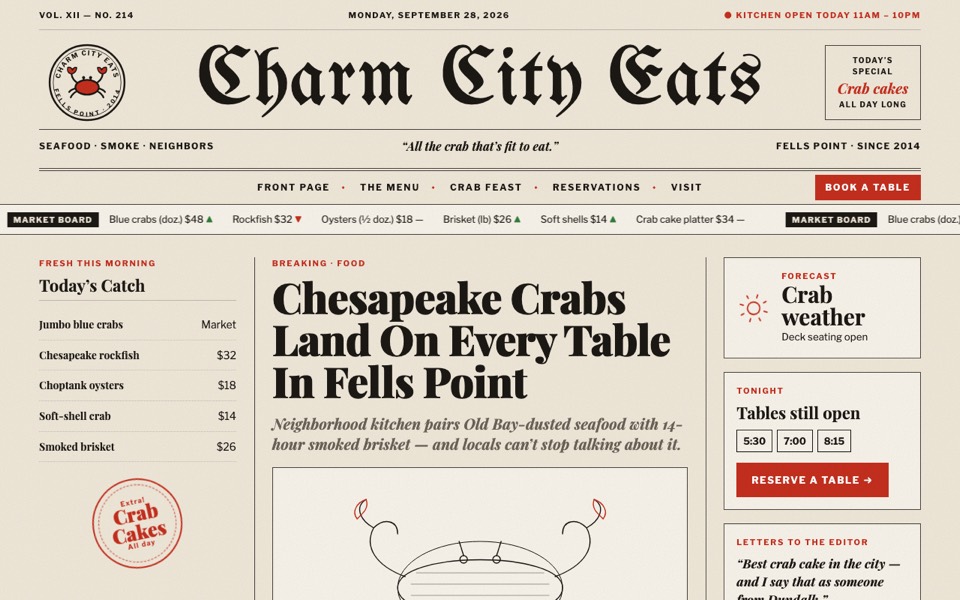 Home page of the Charm City Eats sample site