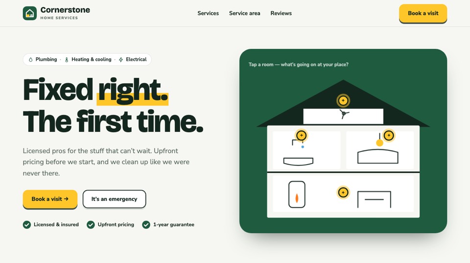 Home page of the Cornerstone Home Services sample site