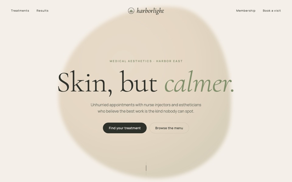Home page of the Harborlight Med Spa sample site