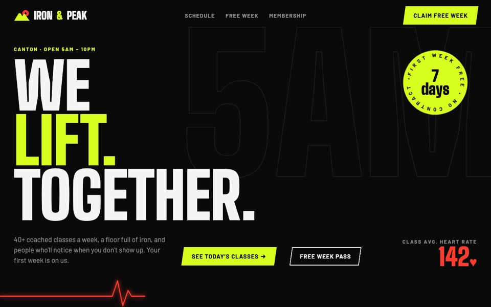 Home page of the Iron and Peak Fitness sample site