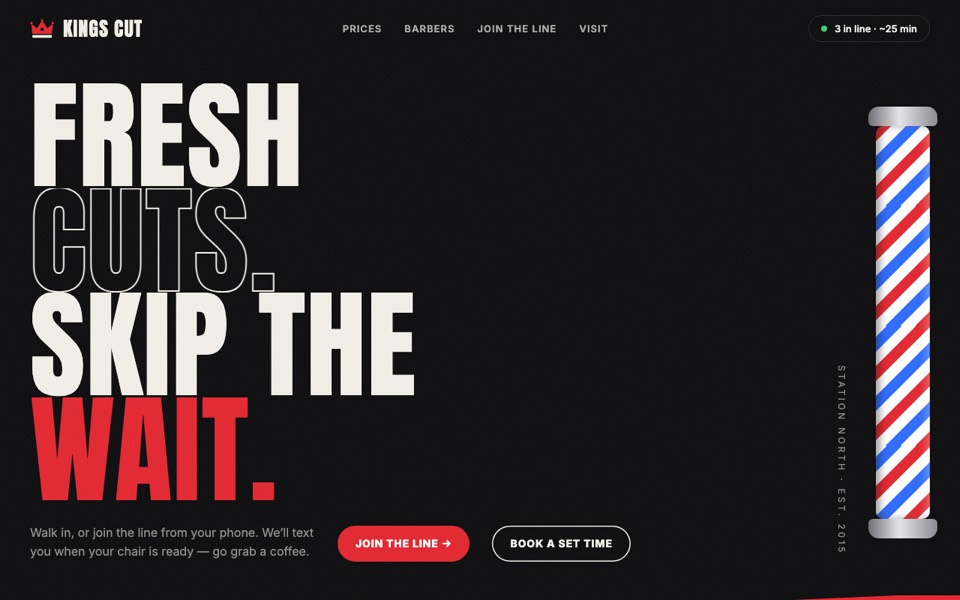 Home page of the Kings Cut Barbershop sample site