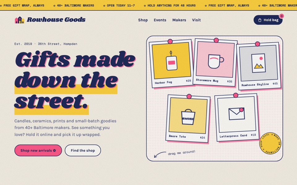 Home page of the Rowhouse Goods sample site