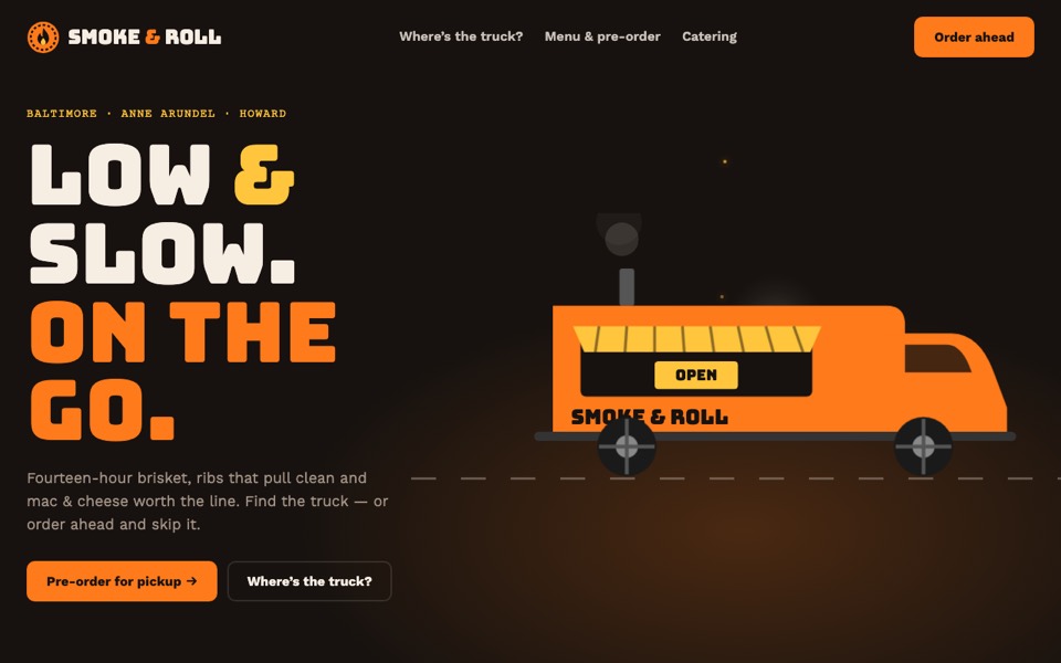 Home page of the Smoke and Roll BBQ sample site